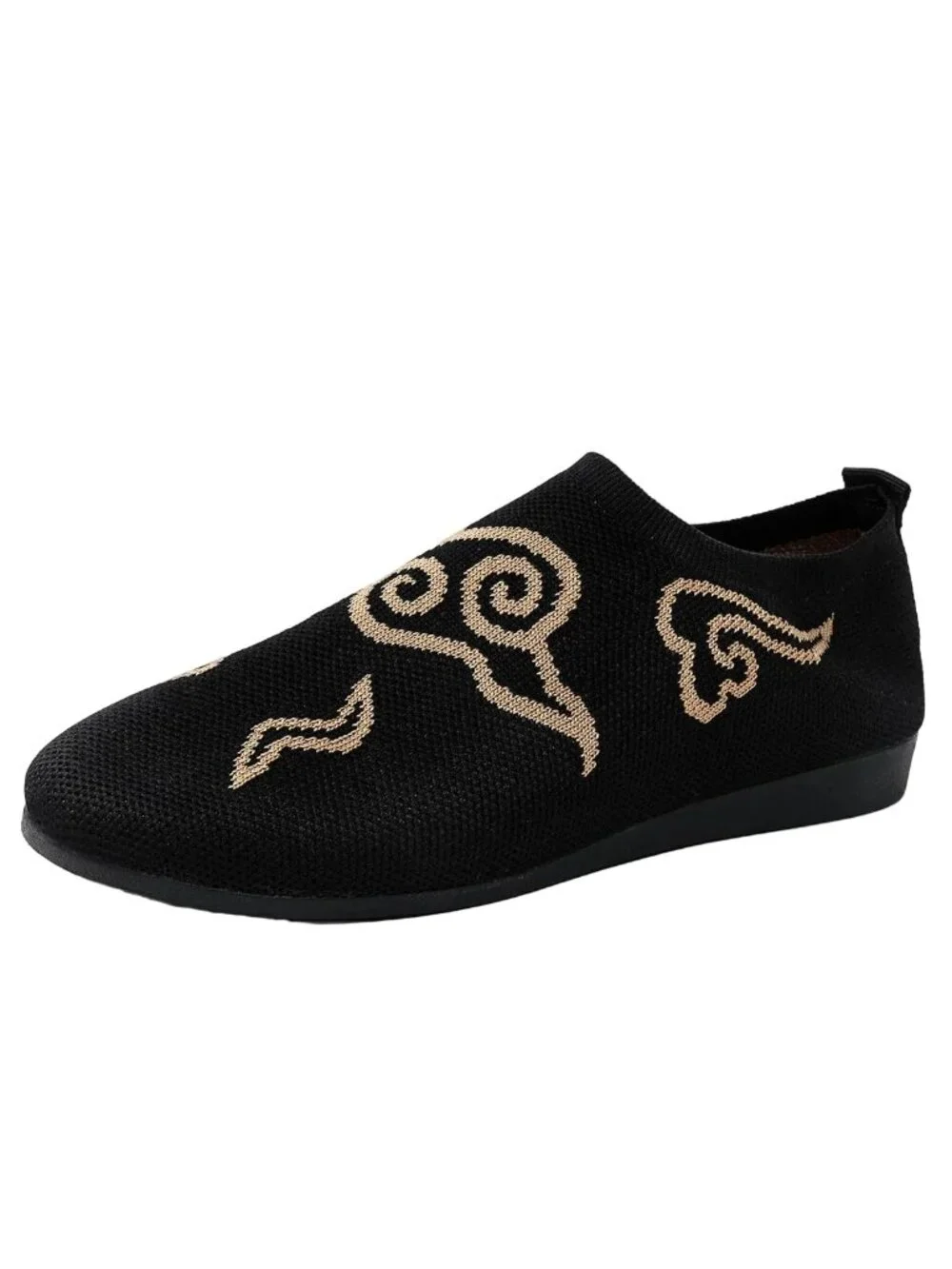 Grecian Scroll Swirl Knit Round Toe Ballet Flats Artsy Breathable Slip-On Shoes